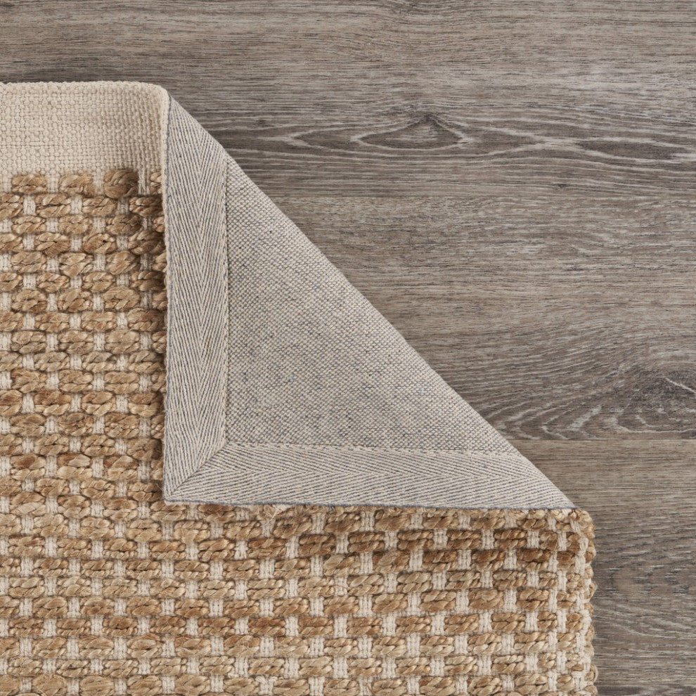 8" x 10" Tan and White Detailed Woven Area Rug