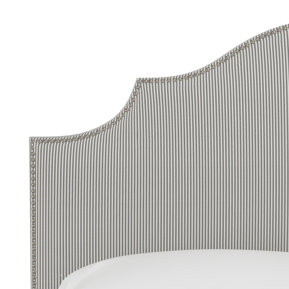Brenson Nail Button Notched Headboard, Oxford Stripe Charcoal, Twin