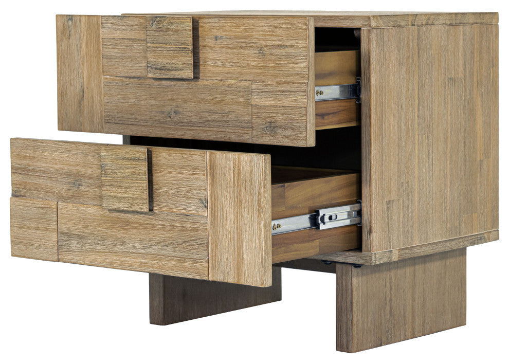Atlantis 2-Drawer Solid Acacia Nightstand, Taupe