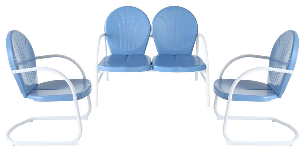 Griffith 3-Piece Metal Outdoor Conversation Seating Set, Sky Blue