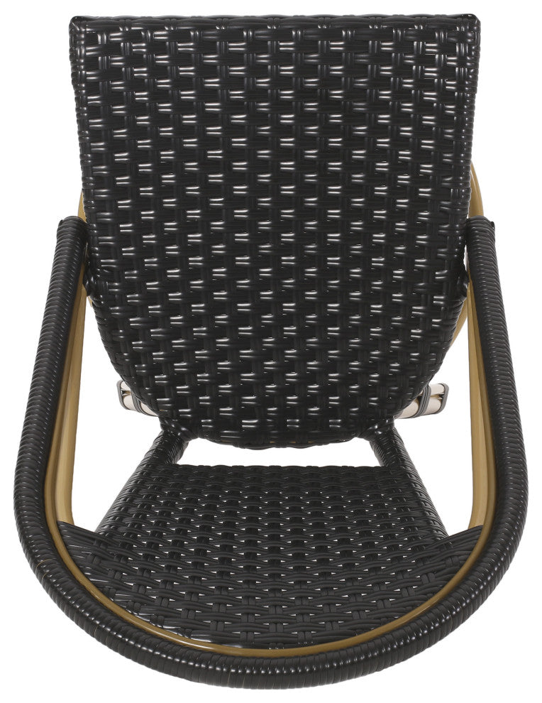 Cotterell Outdoor French Wicker and Aluminum 29.5" Barstools, Set of 2, Black/Bamboo Finish