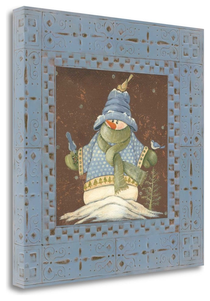 "Blue Tin Snowman II" By Jo Moulton, Giclee Print on Gallery Wrap Canvas