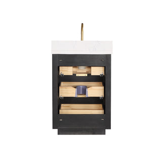 Vinnova Cadiz Bath Vanity, Composite Stone Top, Black, 24", With Mirror