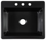 Jackson Matte Black Fireclay 25" Single Bowl Drop-In Kitchen Sink with 3 Holes