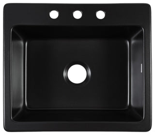 Jackson Matte Black Fireclay 25" Single Bowl Drop-In Kitchen Sink with 3 Holes
