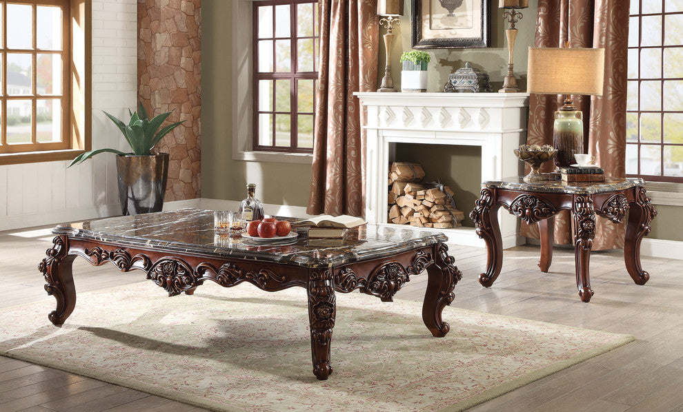 ACME Forsythia End Table, Marble and Walnut