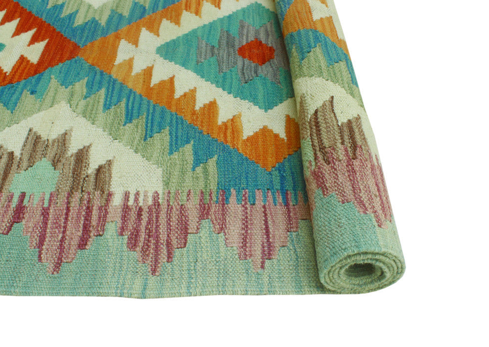 Sangat Kilim Belva Light Green/Blue Runner, 2'7x9'11