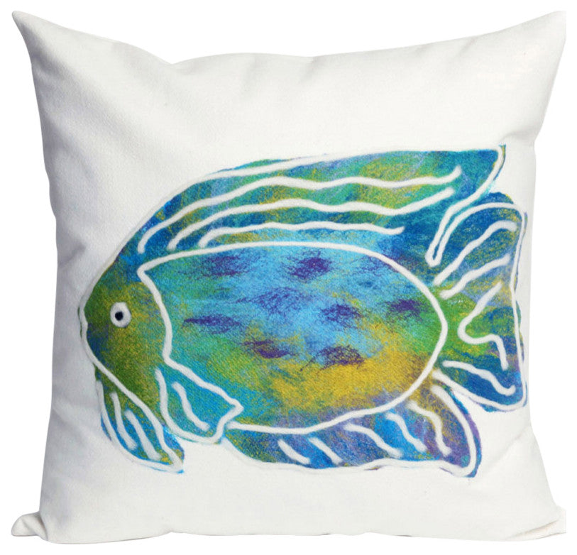 Visions III Batik Fish Indoor/Outdoor Pillow, Aqua, 20"x20"