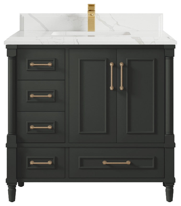 Aberdeen 36 Center Sink Bath Vanity in Black Top 1.5" Calacatta Laza