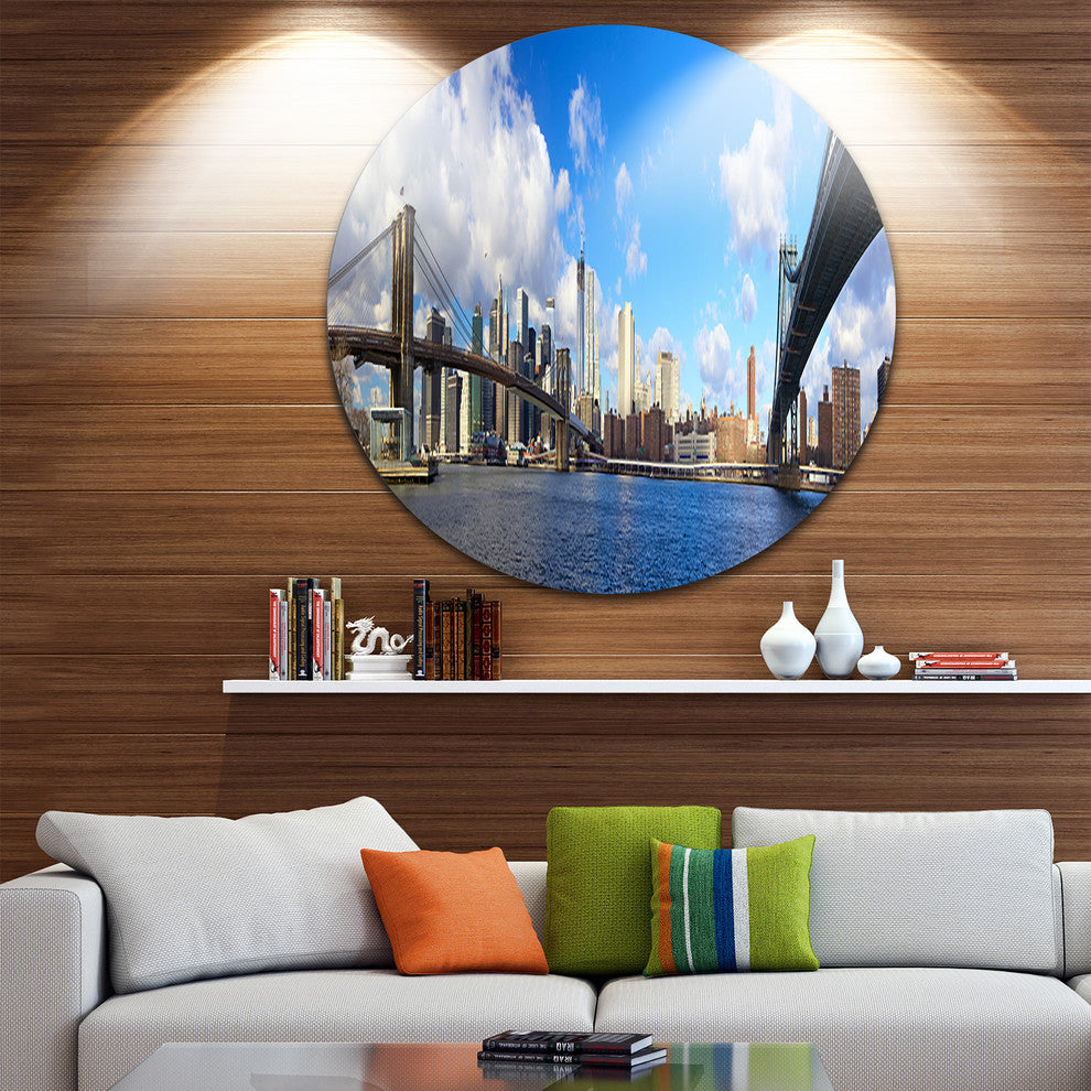 Bright Manhattan Day Panorama, Cityscape Photo Disc Metal Artwork, 23"