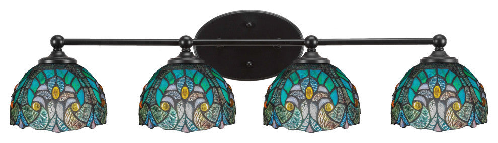 Capri 4-Light Bath Bar, Matte Black/Turquoise Cypress Art