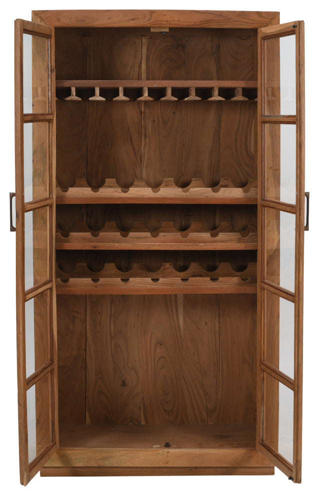 Fernious Tall Wine Cabinet, Natural Finish on Mango Solid Wood