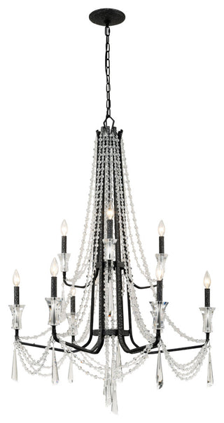 Barcelona 9-Lt 2-Tier Crystal Chandelier - Onyx