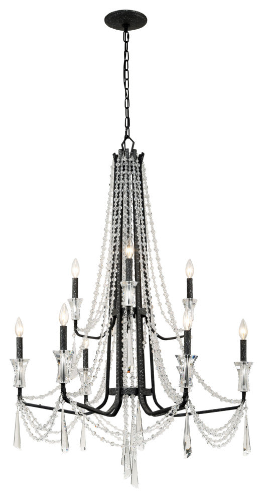 Barcelona 9-Lt 2-Tier Crystal Chandelier - Onyx