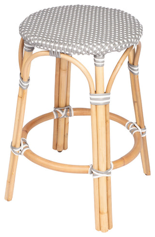 Tobias Gray and White Rattan Counter Stool