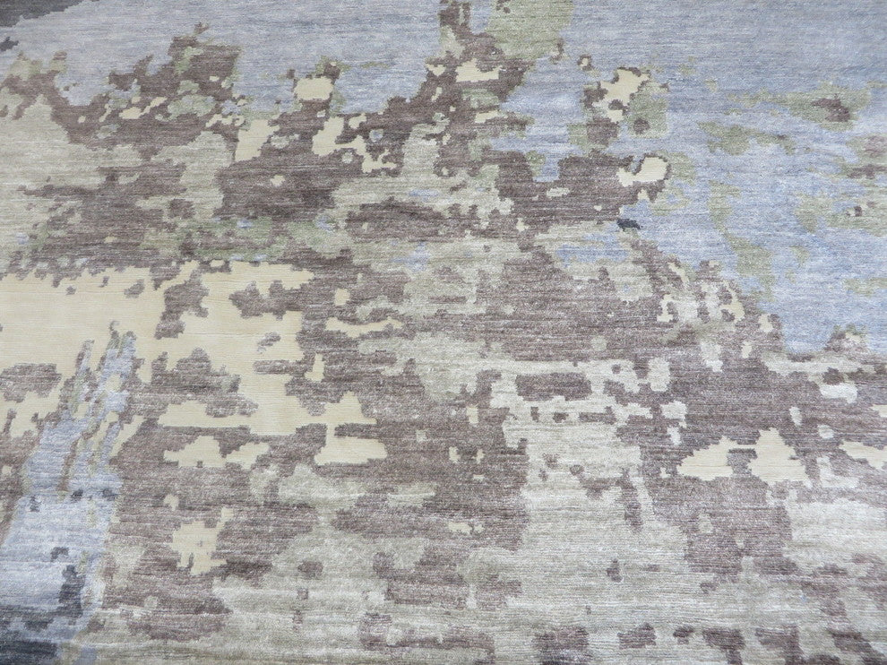 Hand Knotted Sky Blue Modern Abstract Tibetan Oriental Rug, 8x10