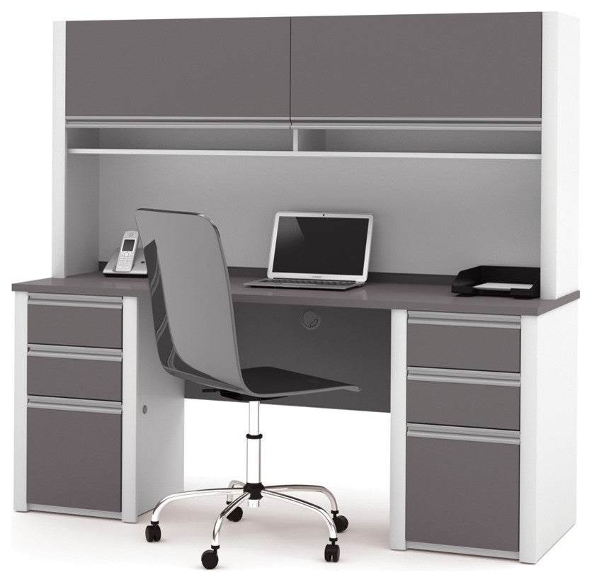 Bestar Connexion Credenza And Hutch, Slate And Sandstone