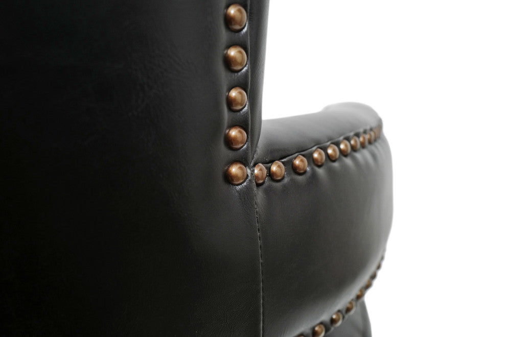 Black Leather and Nailhead Arm Dining Chair