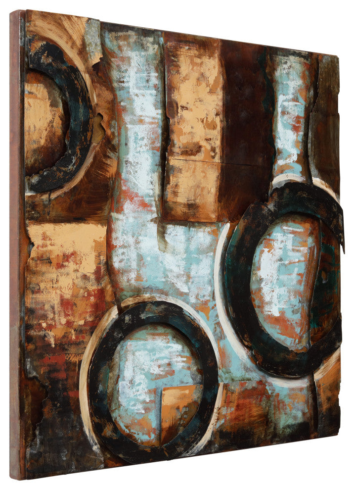 "Revolutions" Abstract Mixed Media Iron Hand Painted Dimensional Wall Art