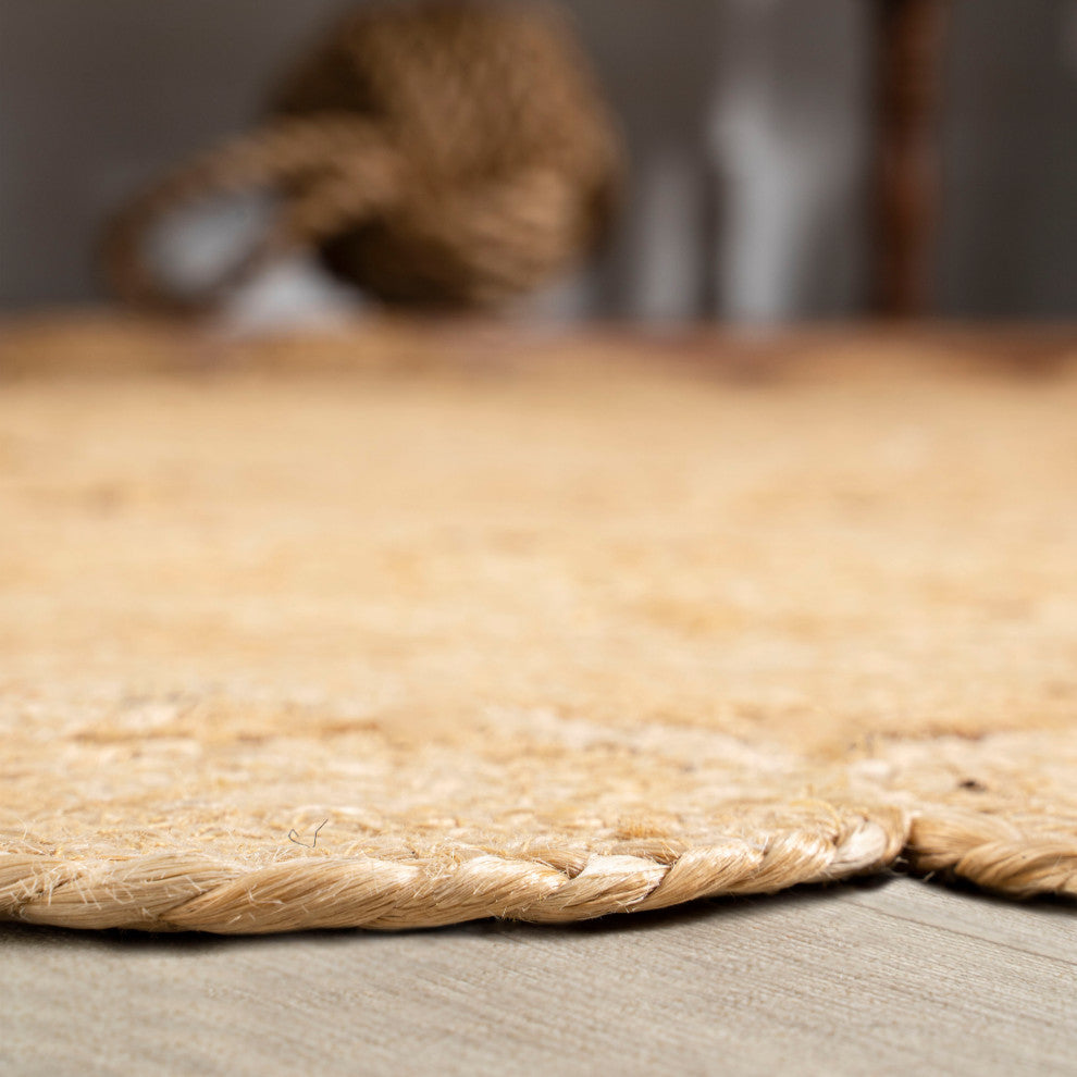 Daisy Hippy Jute Medallion Circle Natural Round Area Rug, 4' Round