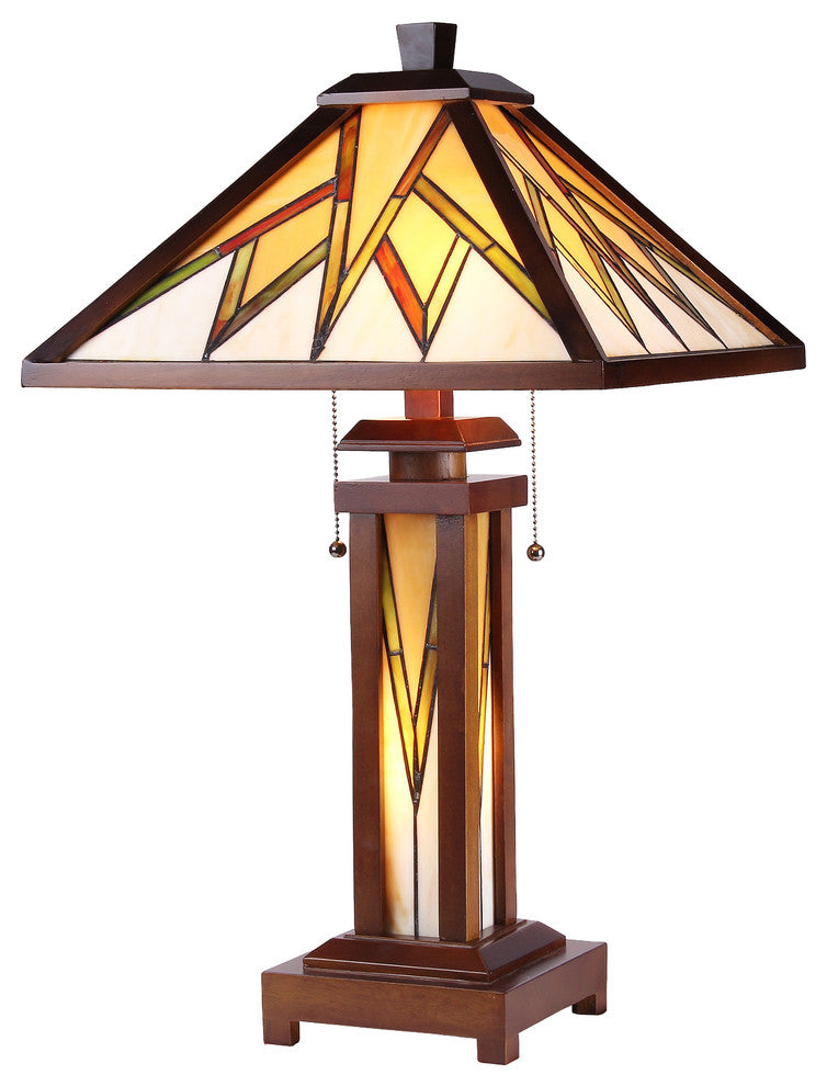 Chloe Lighting Lamorak Mission 3 Light Double Lit Wooden Table Lamp