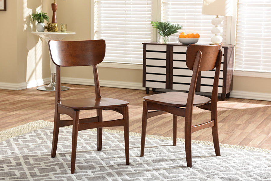Netherlands Mid-Century Dark Walnut Bent Wood Dining Side Chair, Set of 2