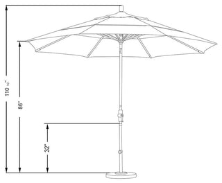 11' Matted White Collar Tilt Crank Aluminum Umbrella, Yellow Pacifica
