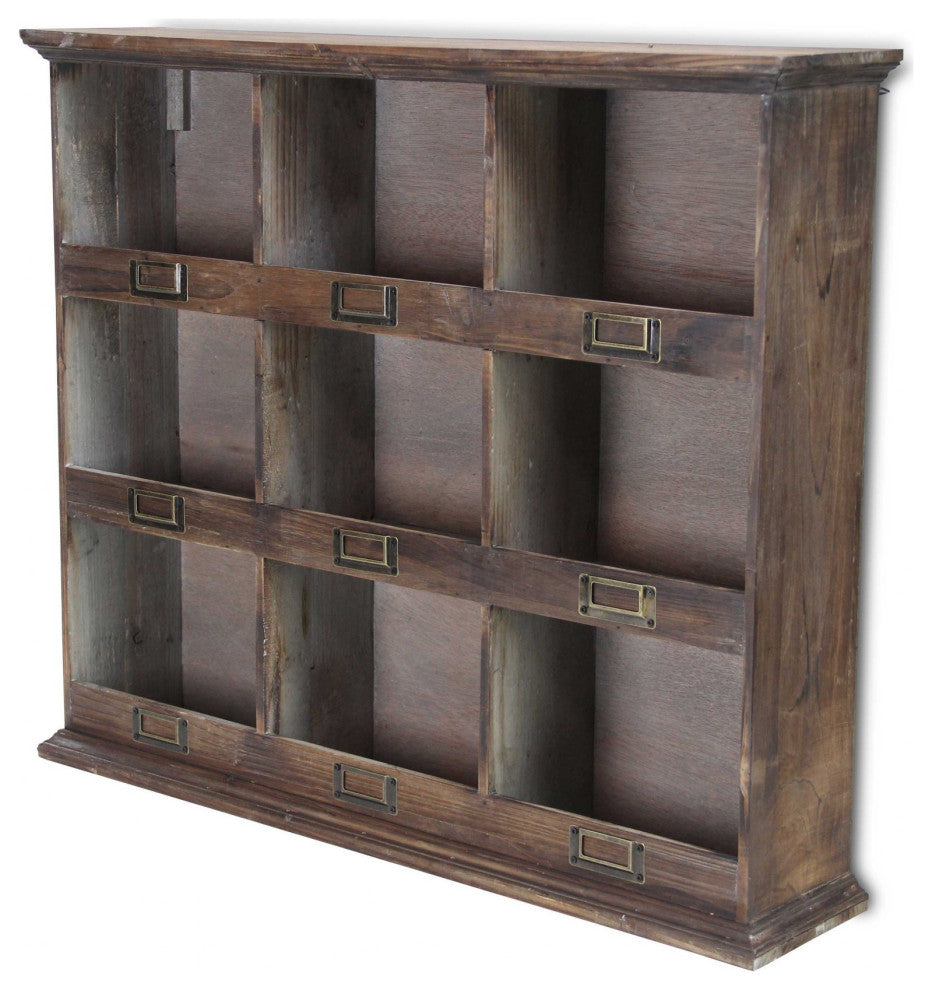 Rustic Nine Slot Wooden Open Wall Cabinet