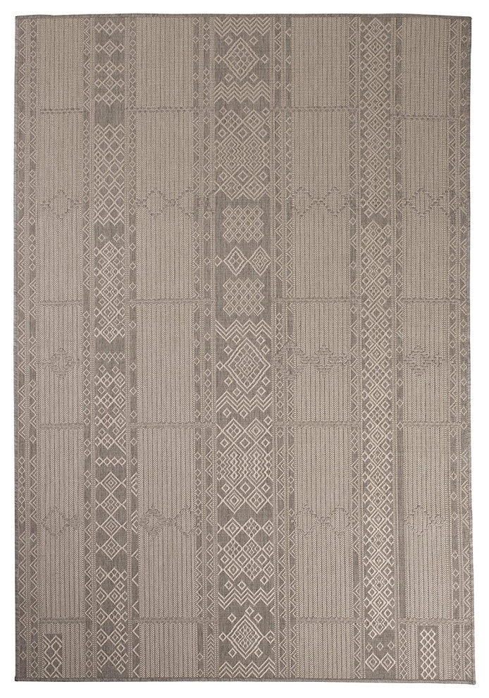 Outdoor Collection Geometric Pattern Bohemian Rug, Dove, 5'3"x7'6"