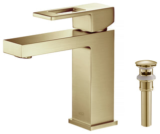 Cubic Single Hole Bathroom Faucet KBF1002, Brush Gold, with Drain