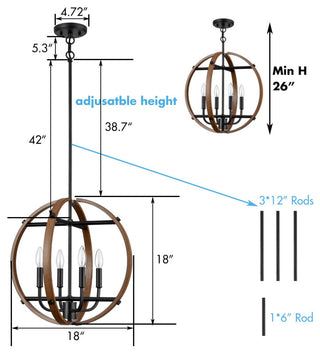 Farmhouse 4-Light Globe Pendant Light Wood Grain Finish