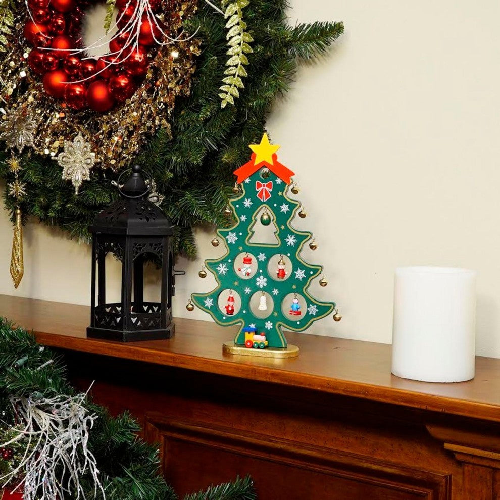 11.25" Wooden Christmas Tree Cut-Out Ornaments Decoration