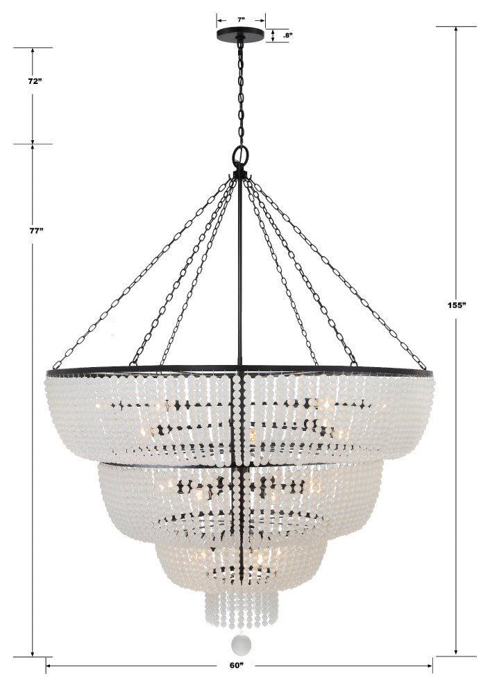 Rylee 32-Light Matte Black Chandelier, Frosted Glass Beads