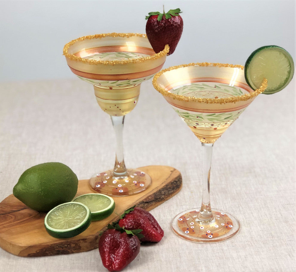 Mosaic Gold Garland Margarita Glasses, Set of 2