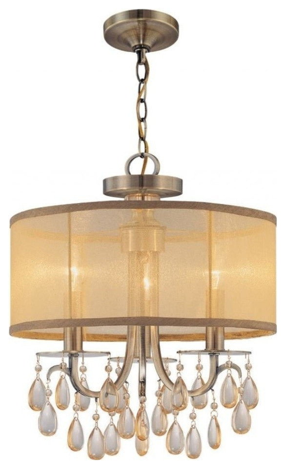 Crystorama 5623AB Three Light Mini Chandelier Hampton Antique Brass