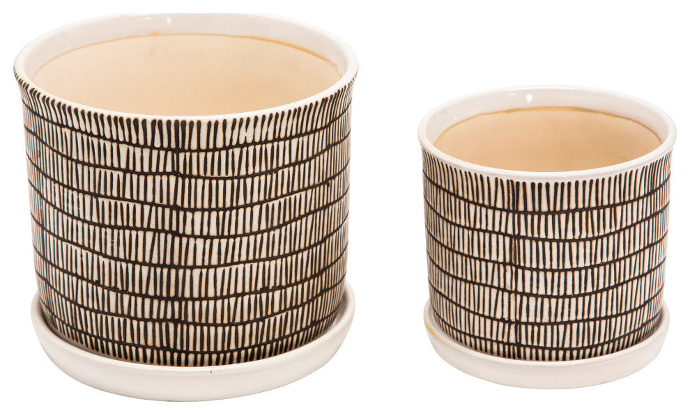 2-Piece Set Ceramic Planter With Saucer Beige