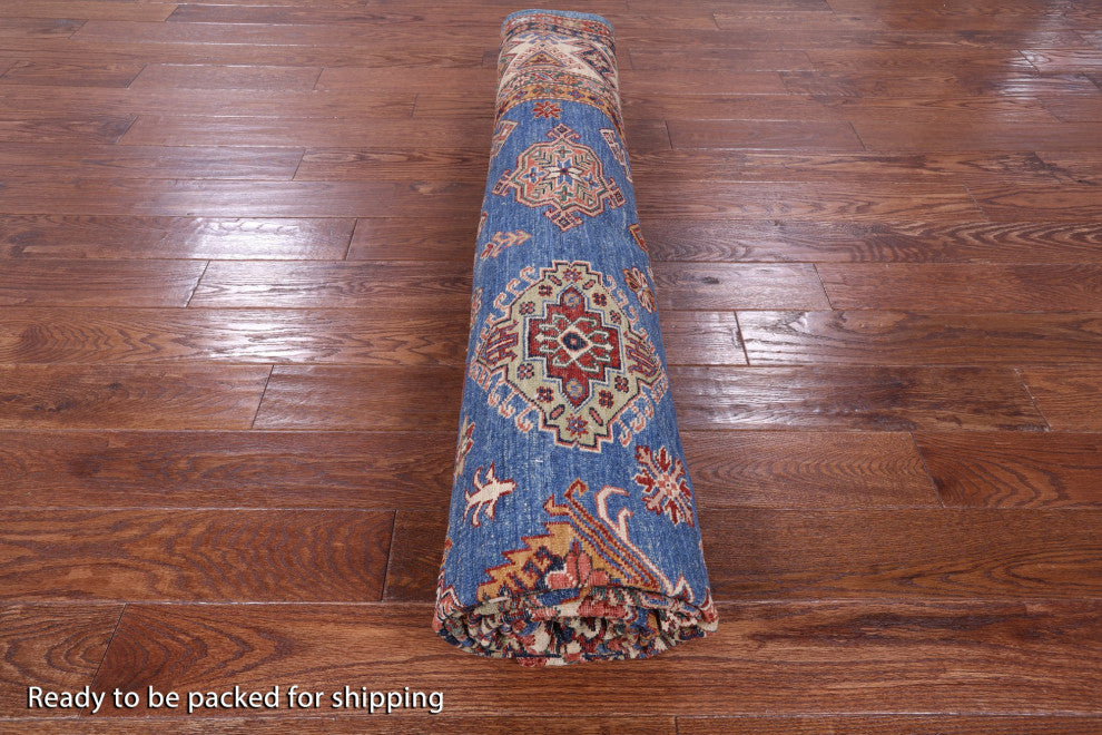Hand Knotted Geometric Super Kazak Rug 8' 11" X 12' 2" Q11013