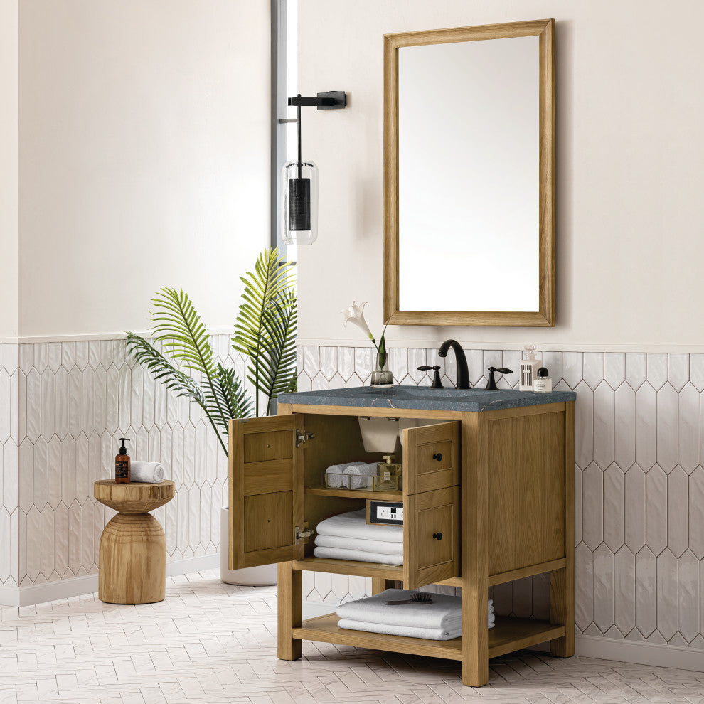 James Martin Breckenridge Bath Vanity, Light Natural Oak, 30", Parisien Bleu, Three-Hole