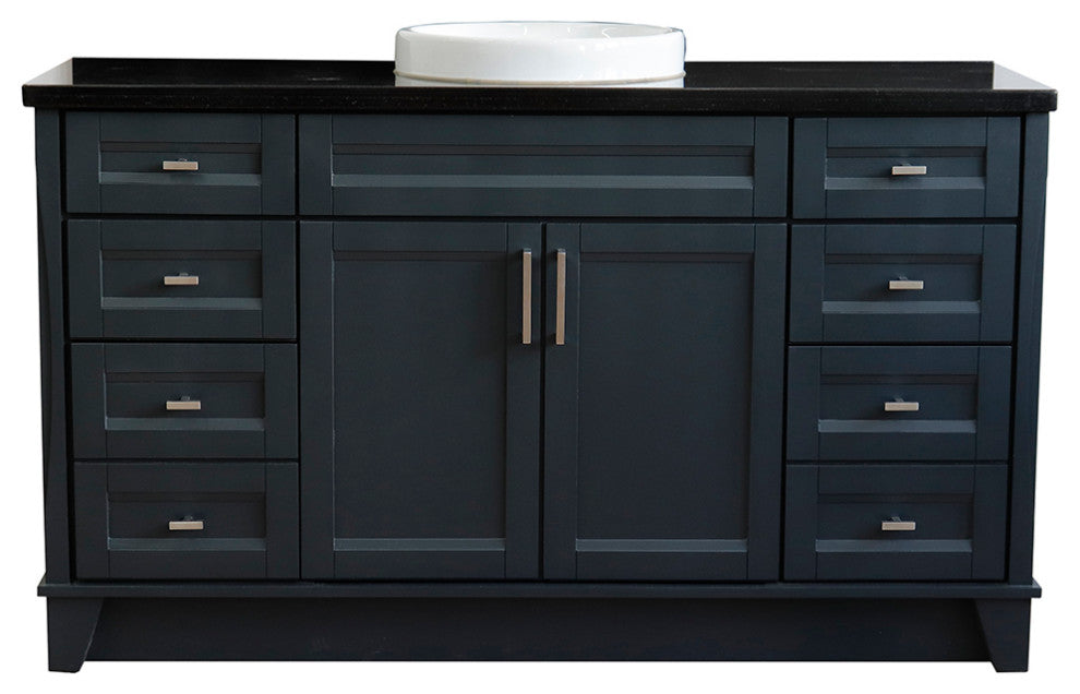 61" Single Sink Vanity, Dark Gray Finish And Black Galaxy Granite
