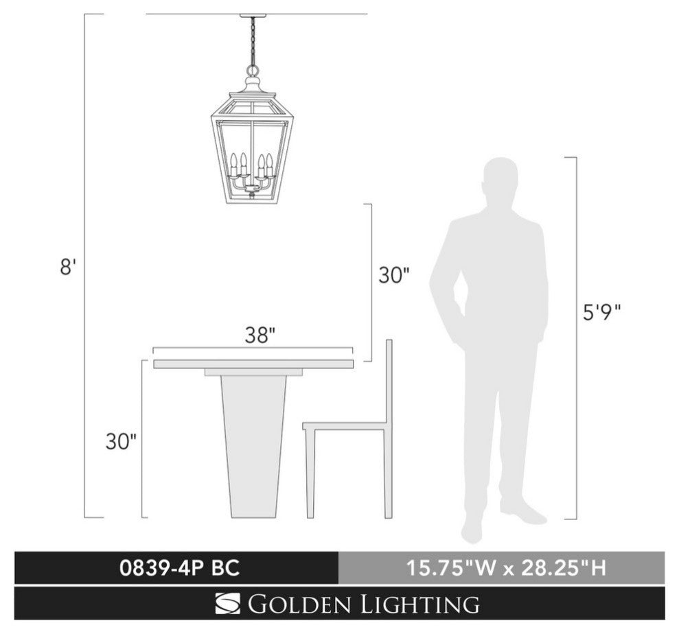 Golden Lighting 0839-4P Haiden 4 Light 16"W Taper Candle Pendant - Burnished