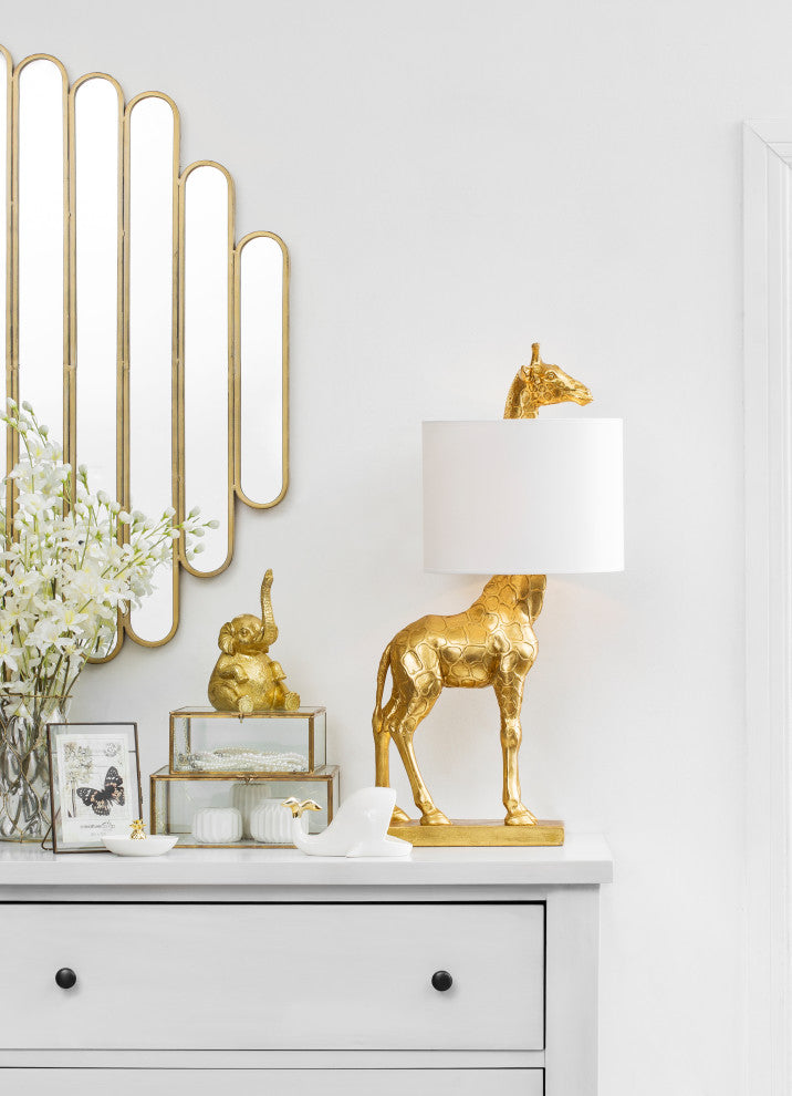 Giraffe Lamp With Linen Shade, Gold