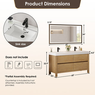 Cascadia Bathroom Vanity, Weathered Fir, 60", With Mirror