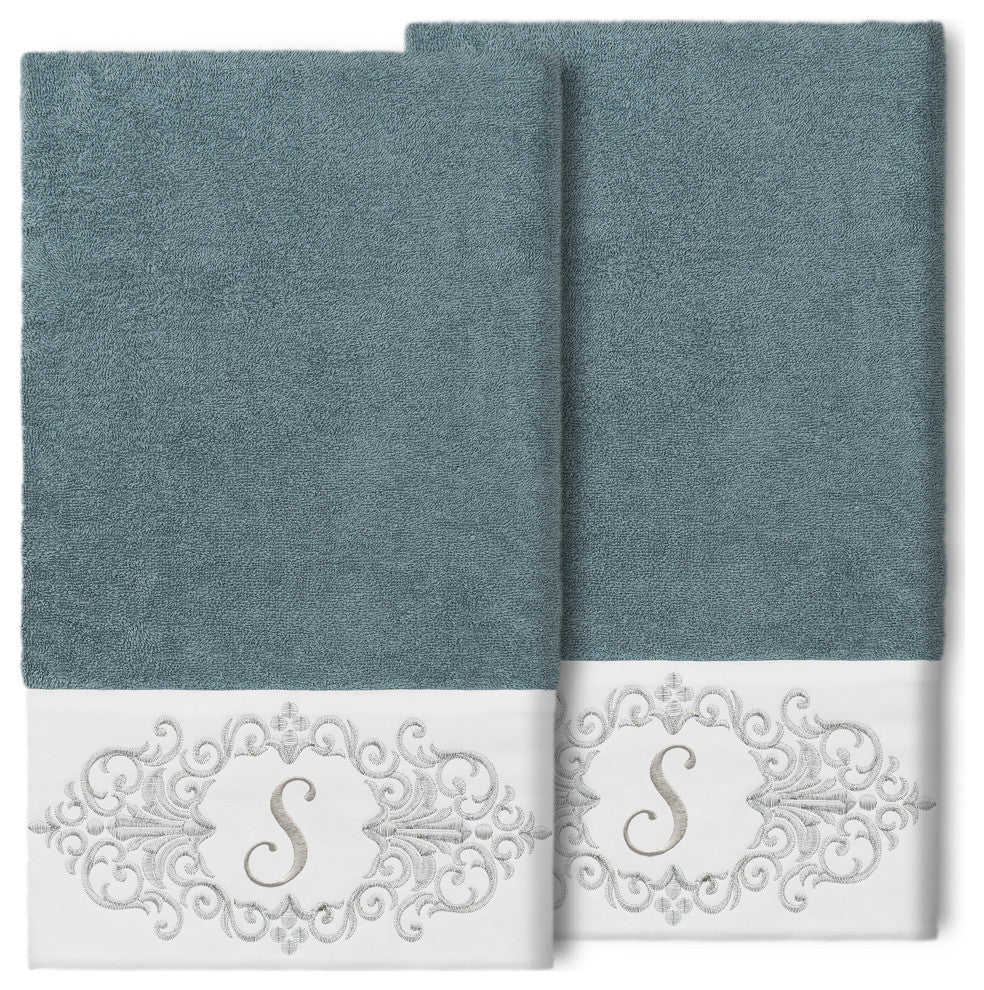 Linum Home Turkish Cotton Monica 2-Piece Embellished Bath Towel Set, Teal