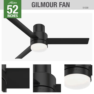 Hunter 52" Gilmour Matte Black Low Profile Damp Rated Ceiling Fan With LED Light