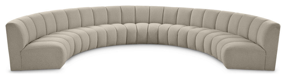 Infinity Black Boucle Fabric Upholstered Arc Shaped Modular Sectional, Brown, 7-Piece, Arc-Shaped