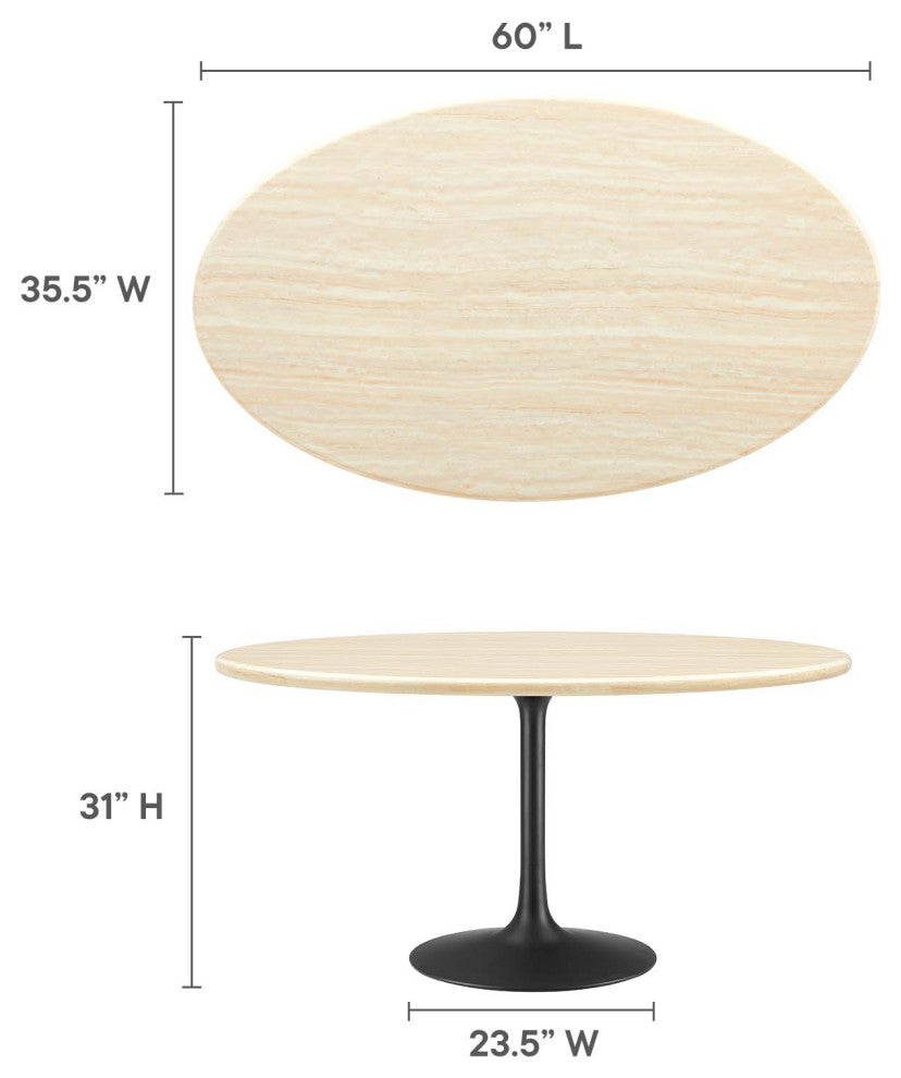 Lippa 60" Oval Artificial Travertine Dining Table, Black Travertine