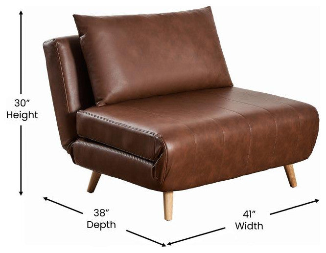 Shaw Convertible Tri-Fold Sleeper Chair with Pillow, Brown