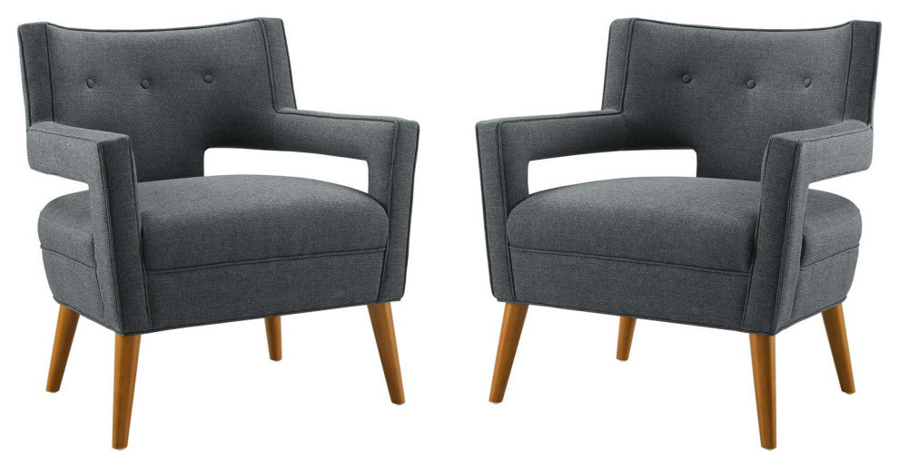 Sheer Upholstered Fabric Armchair Set of 2 - Gray