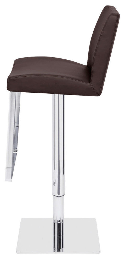 Matteo Adjustable Bar Stool, Top Grain Leather, Brown