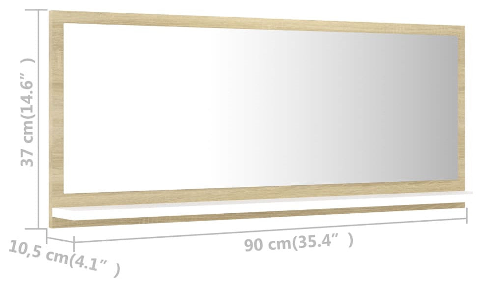 vidaXL Mirror Wall Mounted Bath Mirror White and Sonoma Oak Engineered Wood
